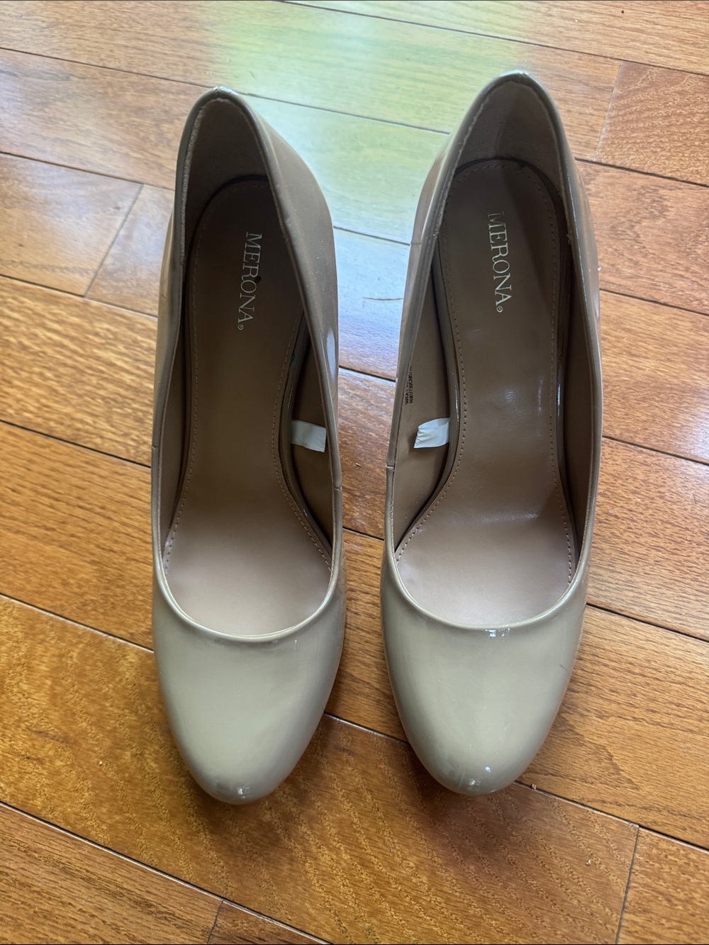 Merona Taupe Patent Round-Toe Pumps